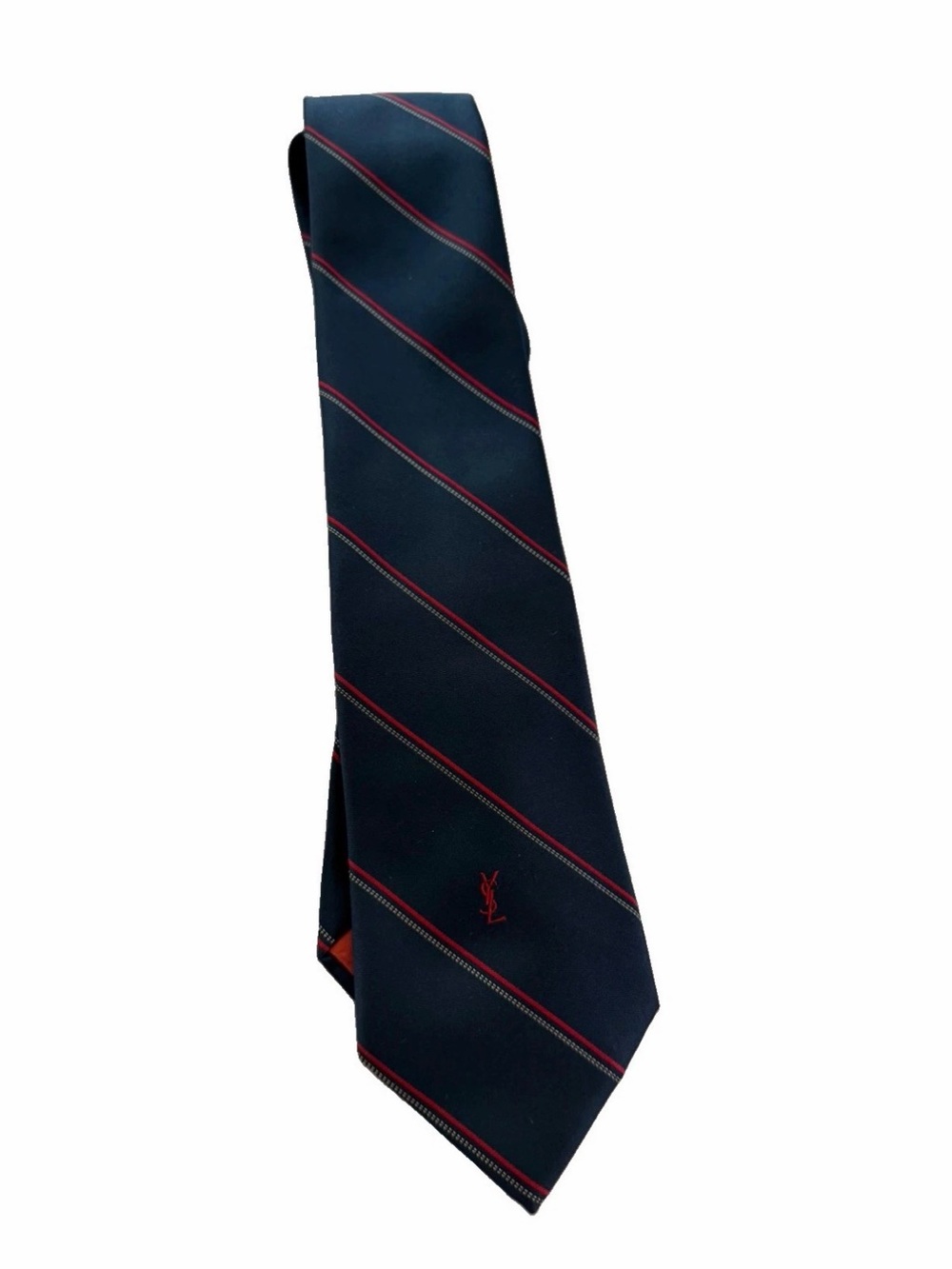 Yves Saint Laurent Vintage Navy Tie with Red Diagonal Stripes